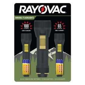 Rayovac Camping LED Bulb Flashlights, 100 & 65 Lumens, 3-Pack, AA Size Batteries Included