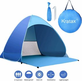 Pop Up Beach Tent for 1-3 Person Rated UPF 50+ for UV Sun Protection Waterproof (Color: Blue)