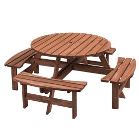 Circular Outdoor Wooden Picnic Table with Built-in Benches for Patio Backyard Garden; DIY; 1720lb Capacity; Natural/Gray (Seating Capacity: 8-person, Color: Brown)